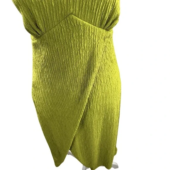 Lulu Chartreuse Green Faux Wrap Midi Dress Tie Back Size Medium D14100 - Picture 10 of 16